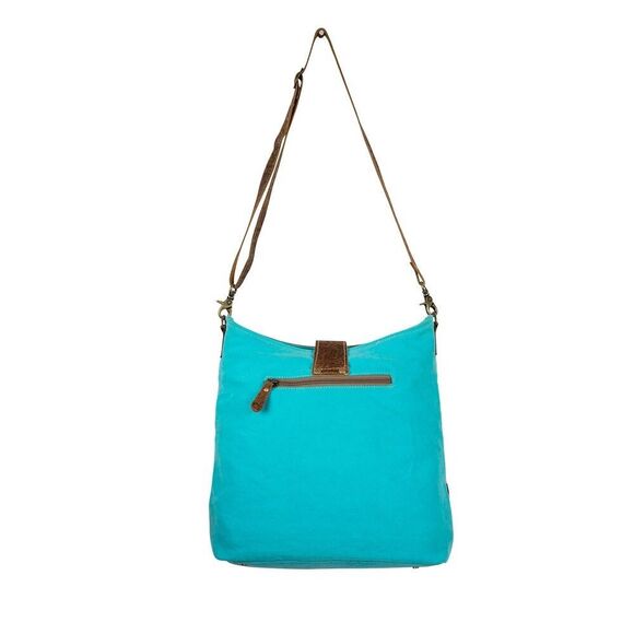 Myra Bag Handmade Tribe Shoulder Bag Upcycled Canvas & Cowhide Leather - Picture 4 of 14
